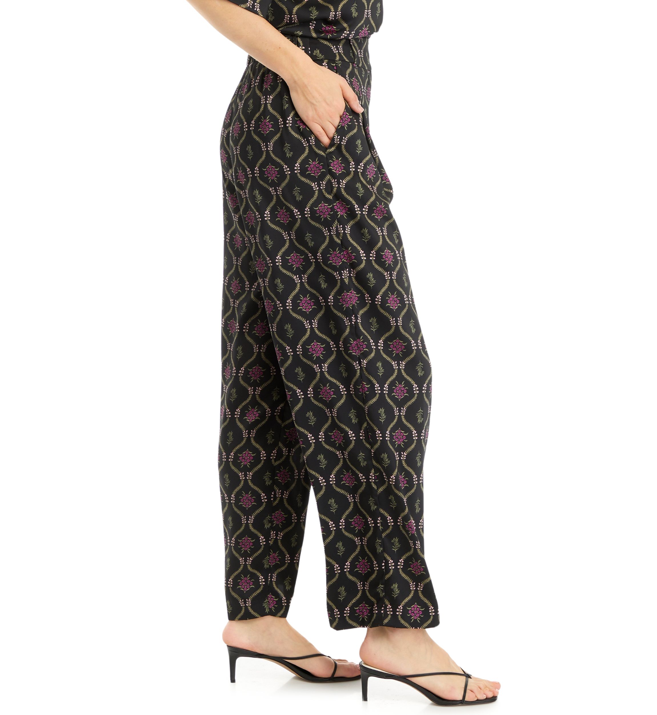Womens Trellis Print High Rise Wide Leg Pants