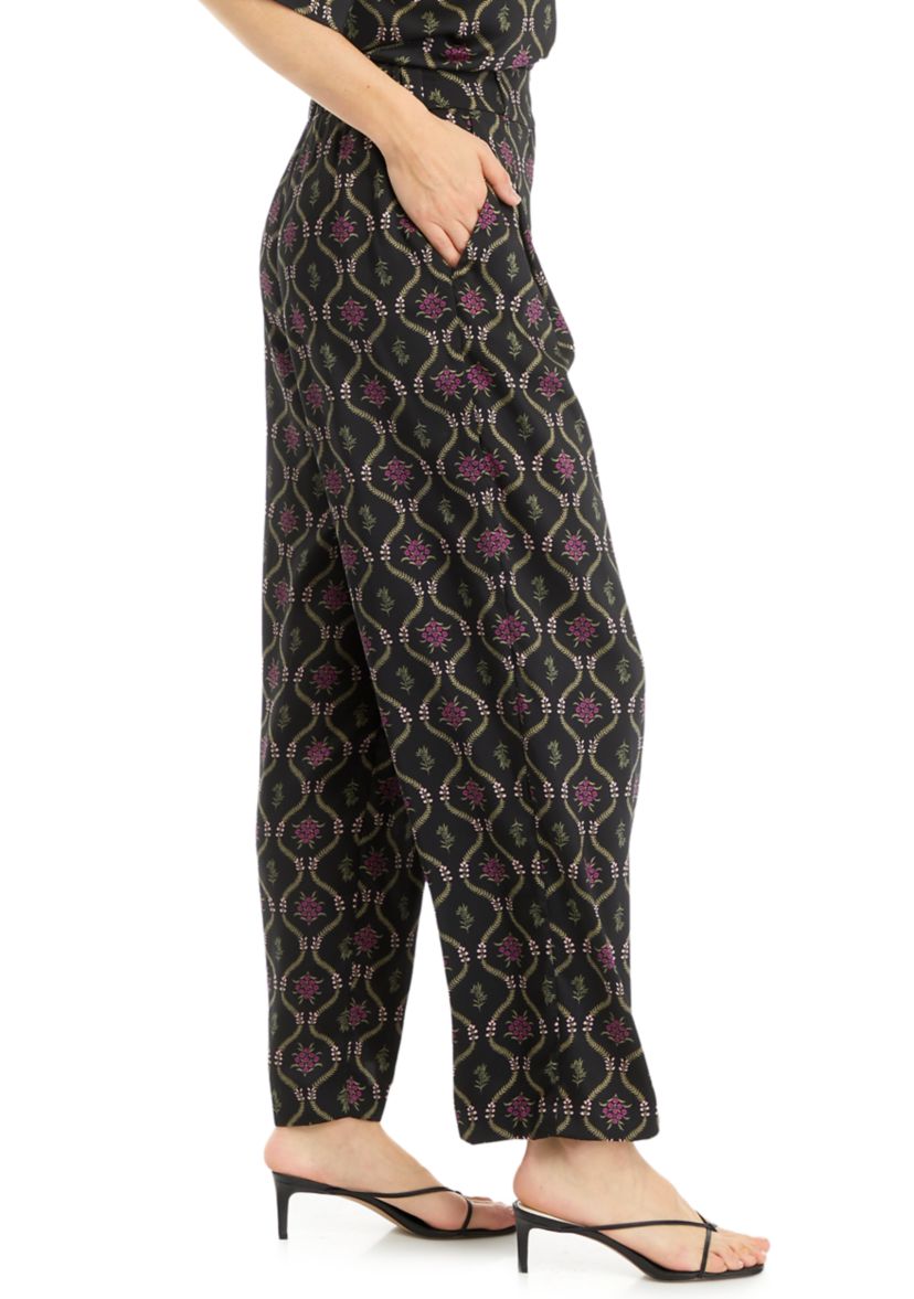 Womens Trellis Print High Rise Wide Leg Pants