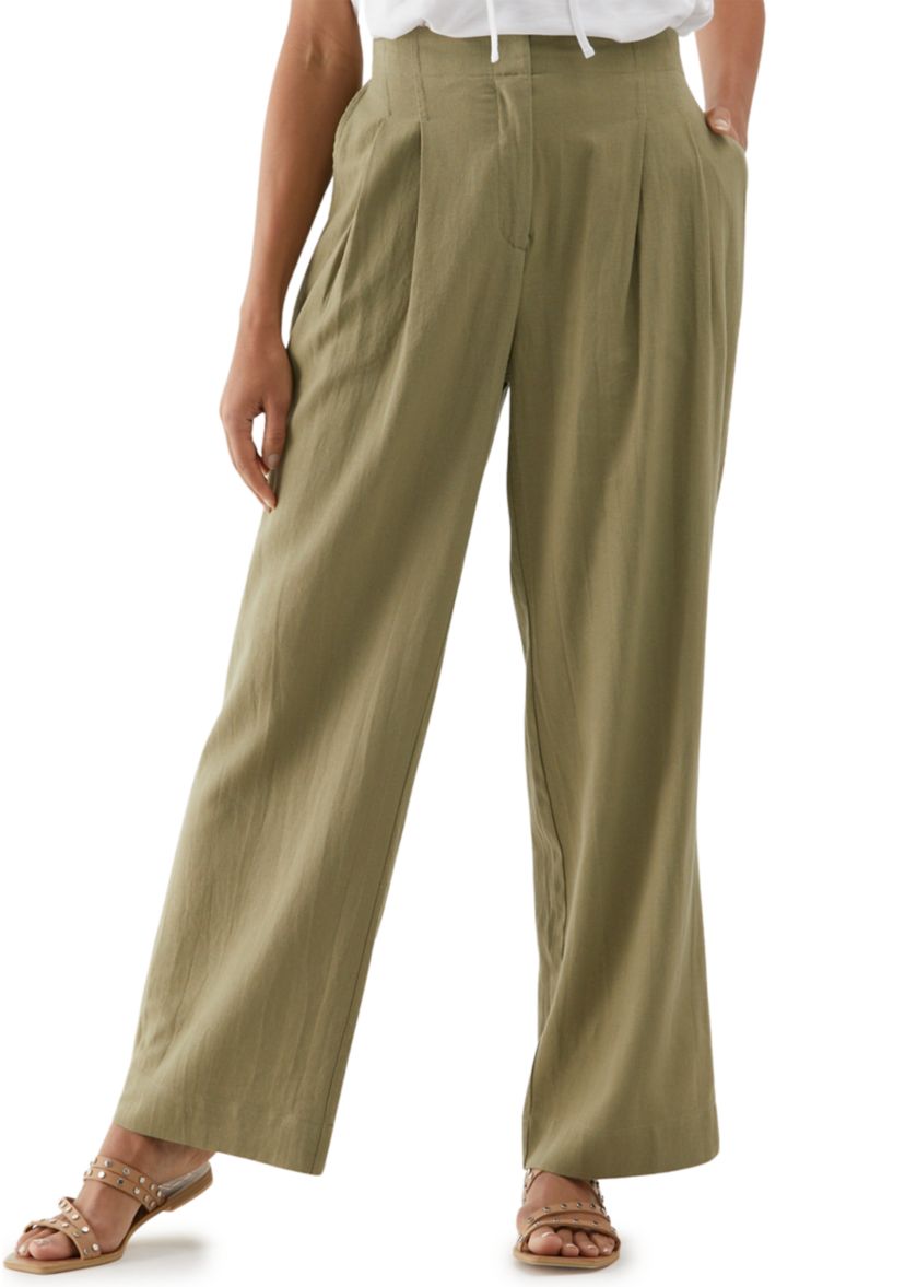 Womens Linen Blend Pleated Wide Leg Pants