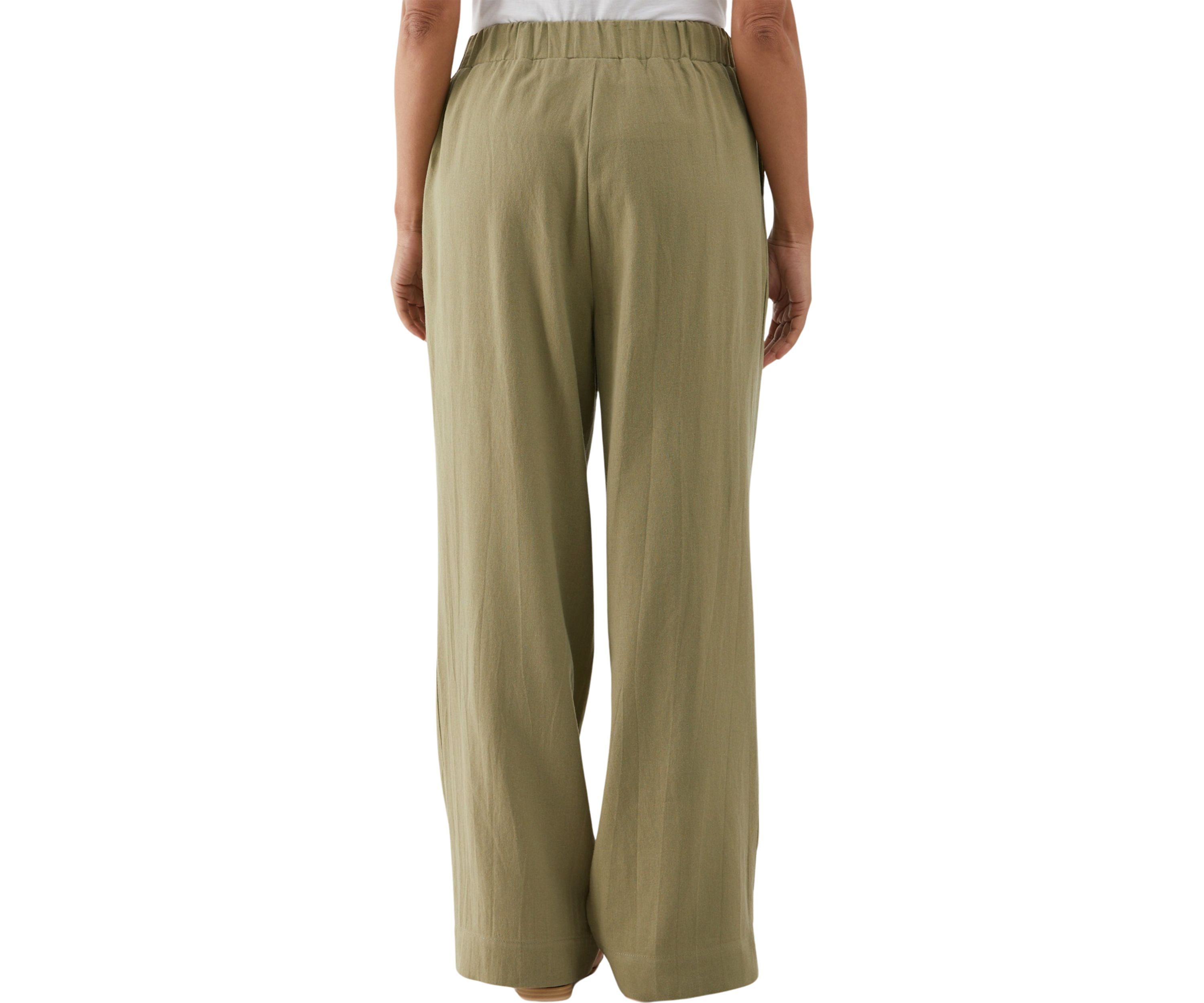 Womens Linen Blend Pleated Wide Leg Pants
