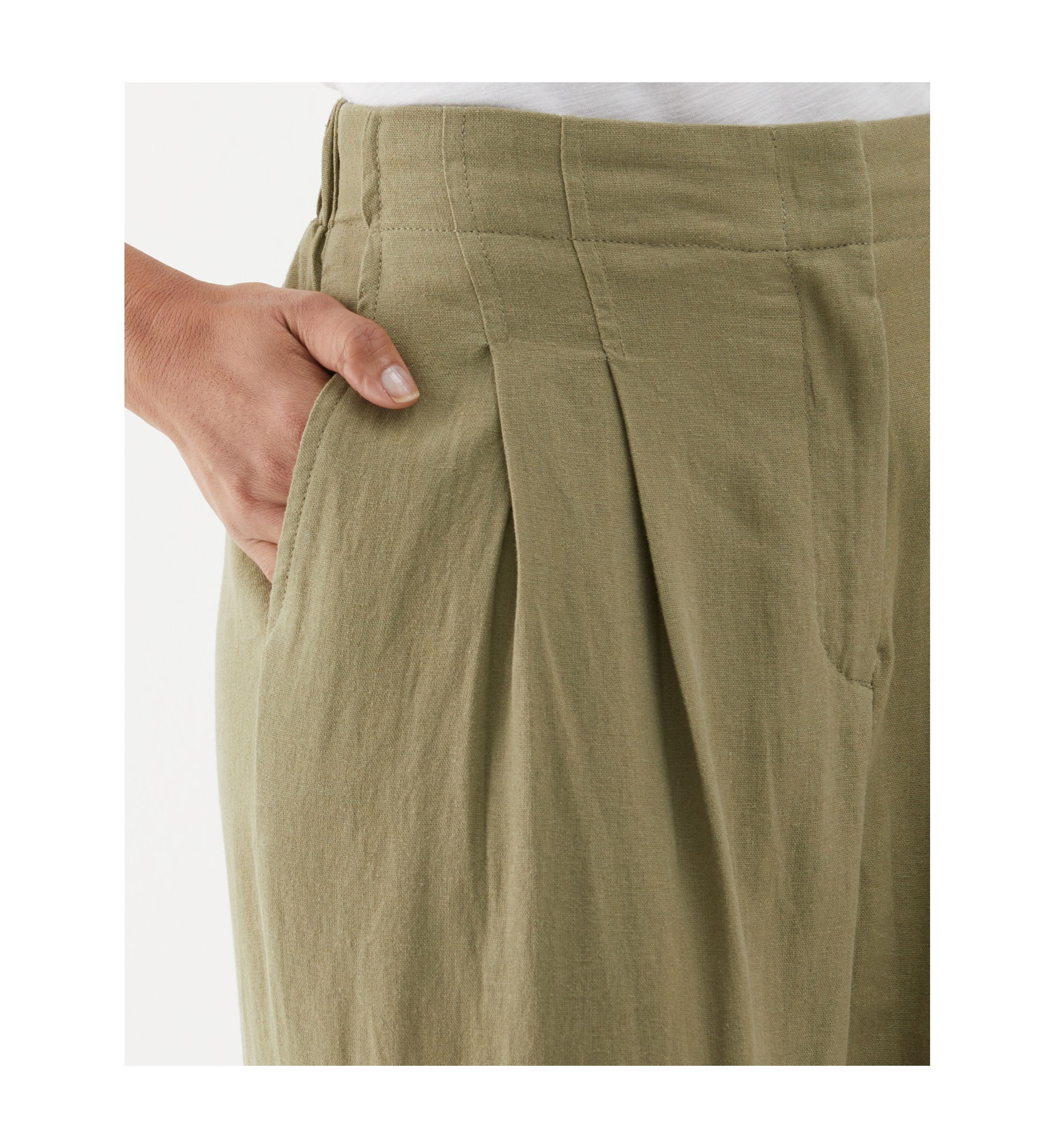 Womens Linen Blend Pleated Wide Leg Pants