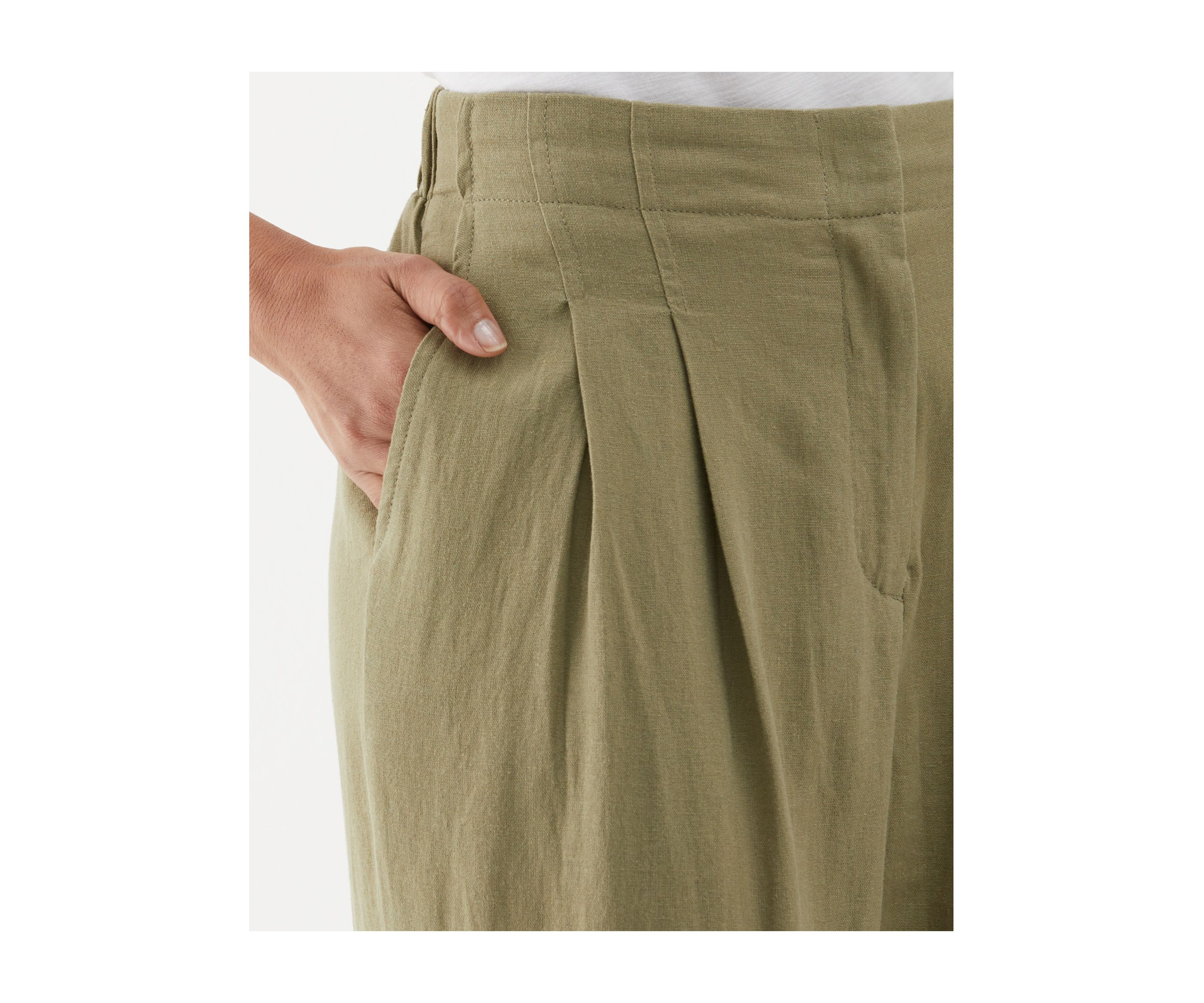 Womens Linen Blend Pleated Wide Leg Pants