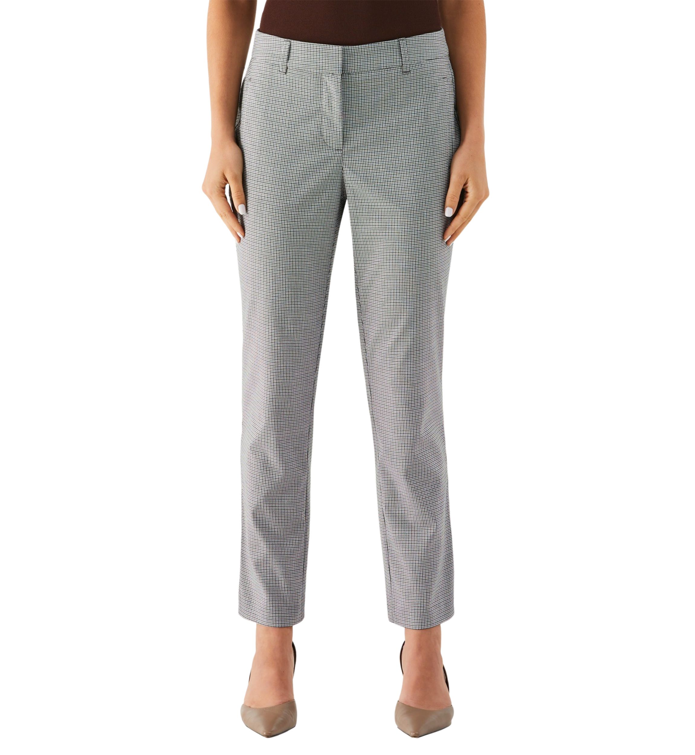 Check Gabardine Straight Leg Pants