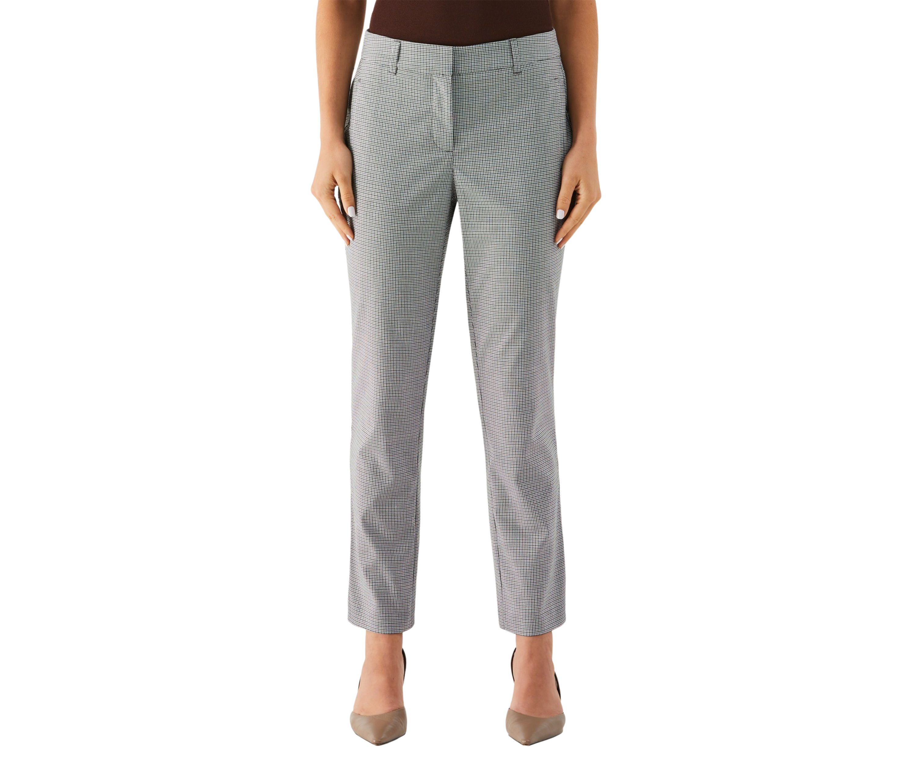 Check Gabardine Straight Leg Pants