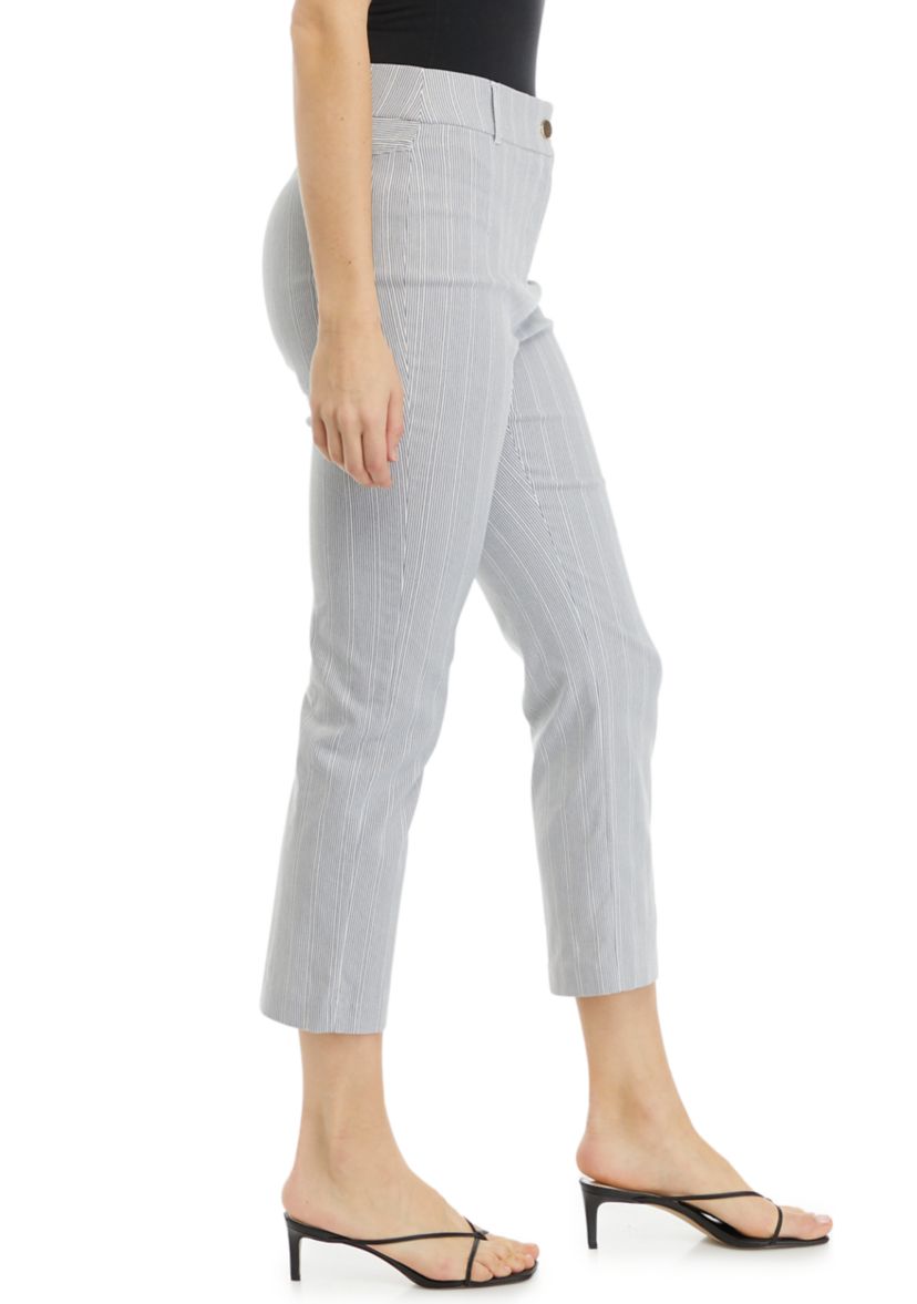 Womens Pinstripe Straight Leg Crop Pants