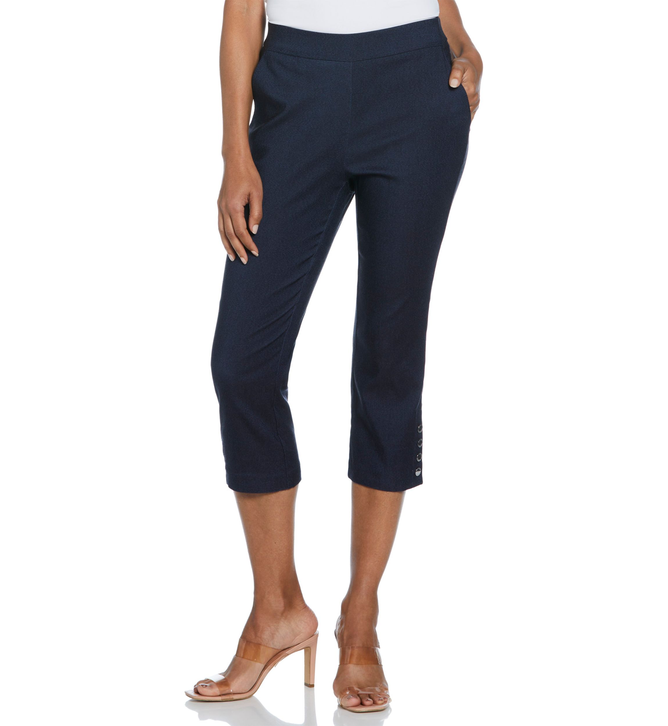 Womens Indigo Rinse Rivet Detail Pull-On Capris