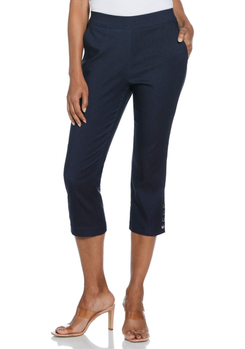 Womens Indigo Rinse Rivet Detail Pull-On Capris