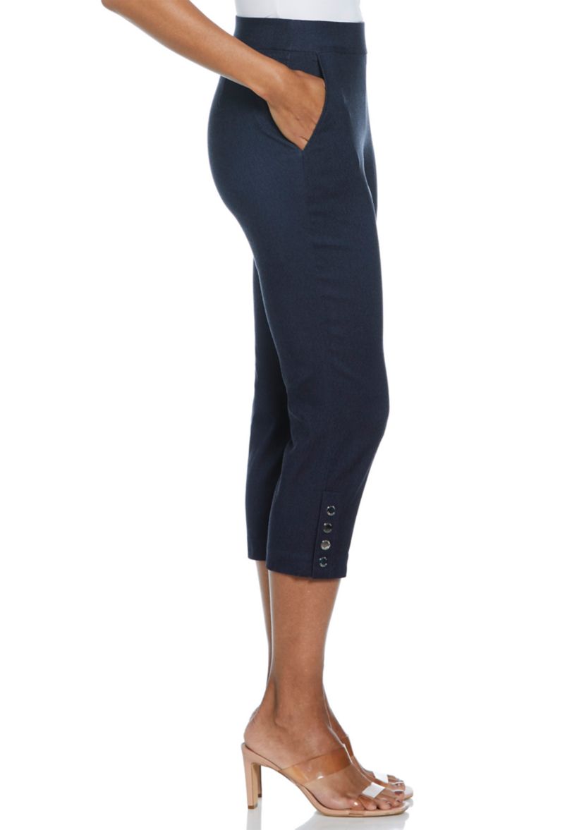 Womens Indigo Rinse Rivet Detail Pull-On Capris