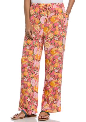 ELLA Rafaella Women's Fruit Print Drawstring Pants, Coral, Large