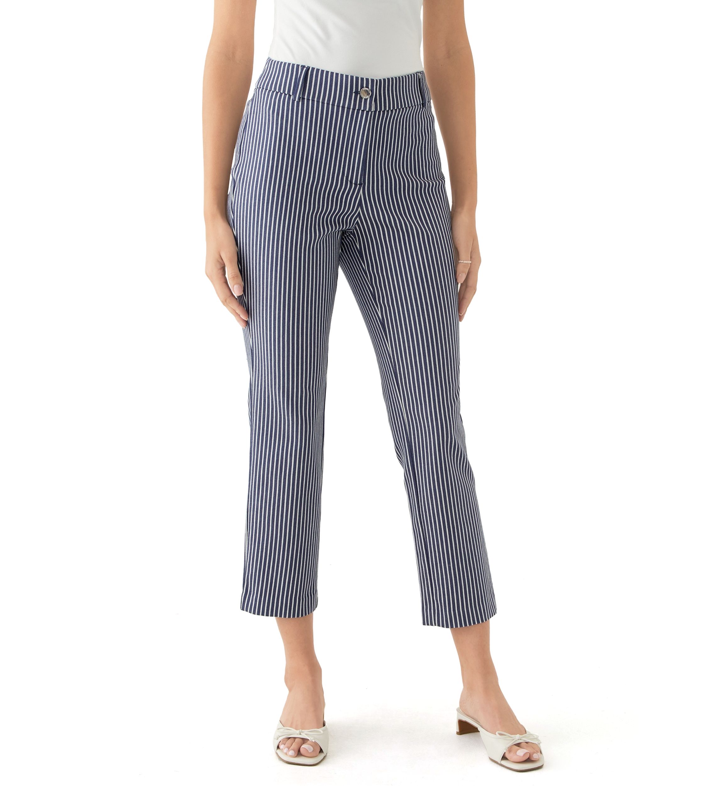Womens Navy Stripe Back Yoke Pants