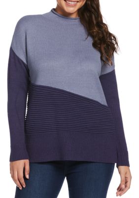 Rafaella Women's Color Block Funnel Neck Sweater, Small