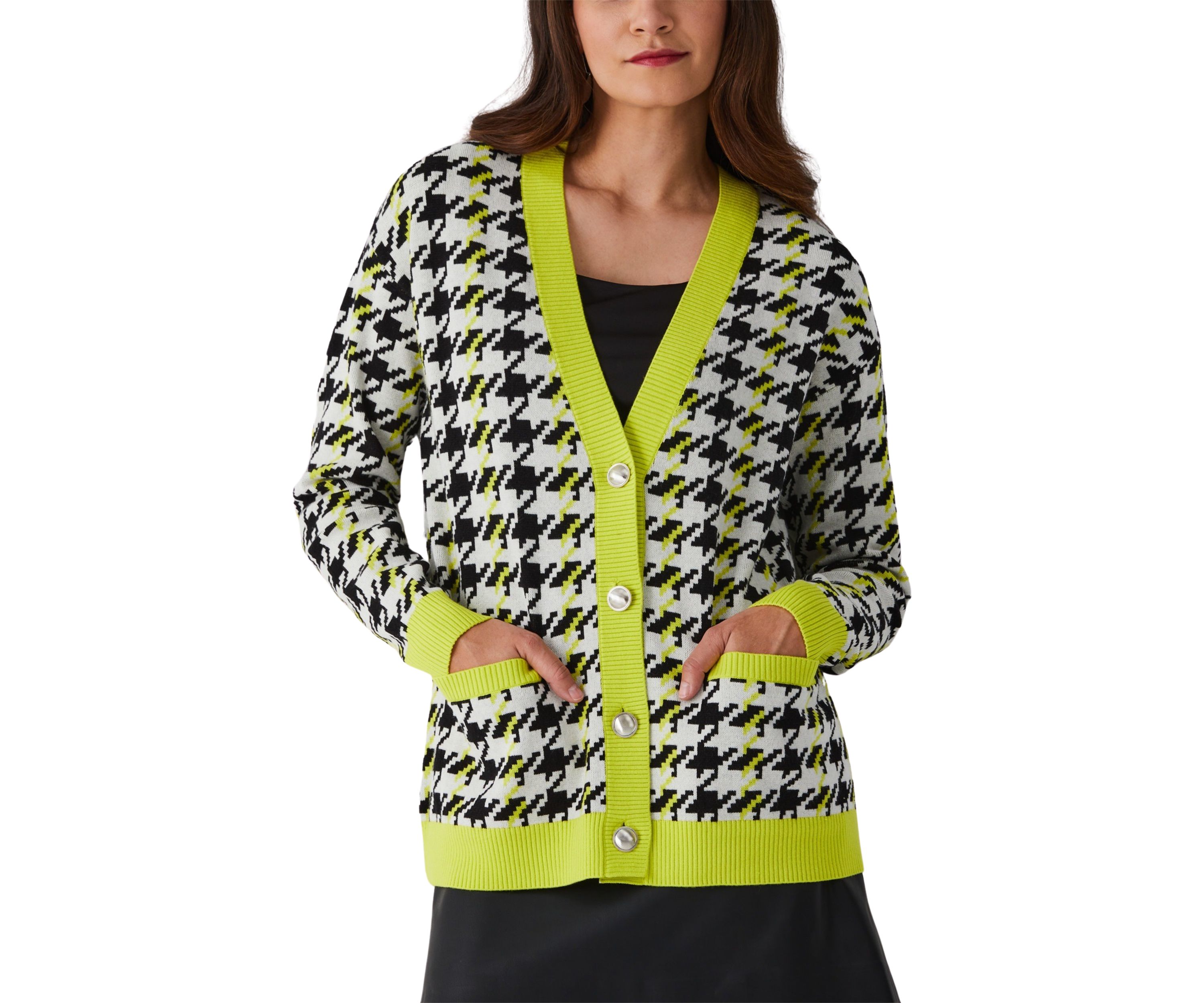 Houndstooth Relaxed Long Sleeve Cardigan