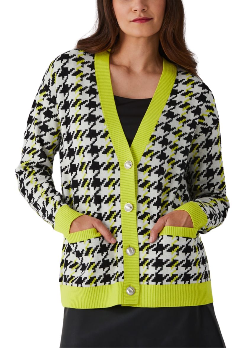 Houndstooth Relaxed Long Sleeve Cardigan