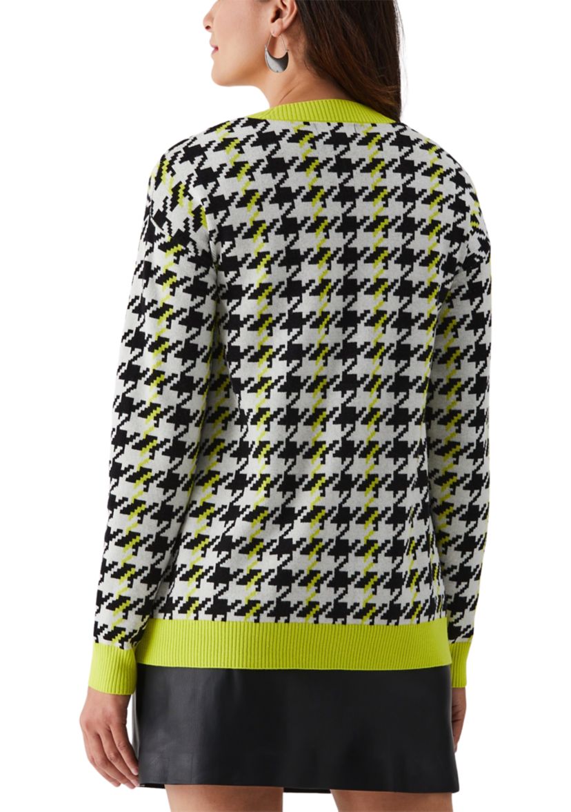 Houndstooth Relaxed Long Sleeve Cardigan