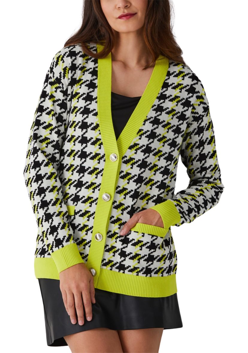 Houndstooth Relaxed Long Sleeve Cardigan