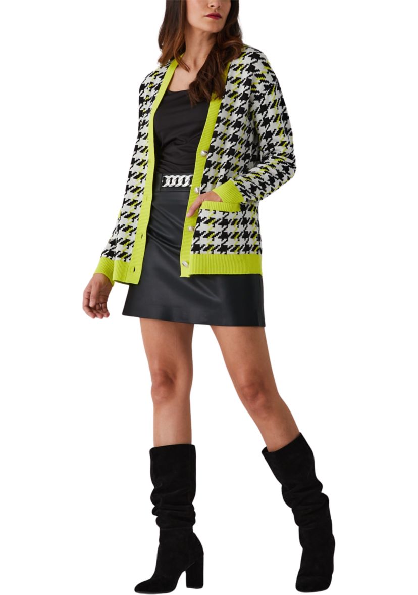 Houndstooth Relaxed Long Sleeve Cardigan