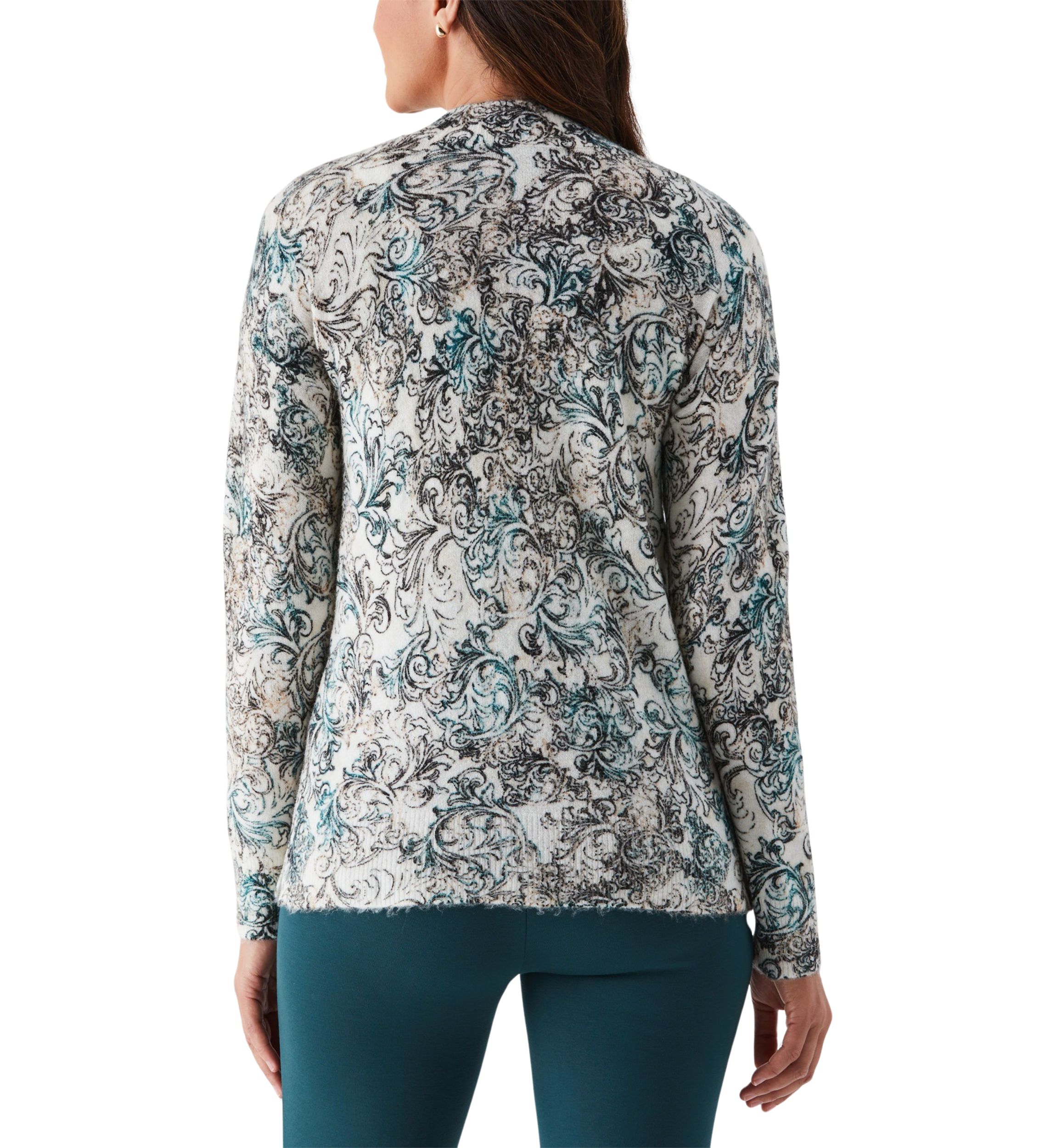 Acanthus Scrolls Print Mock-Neck Long Sleeve Pullover Sweater