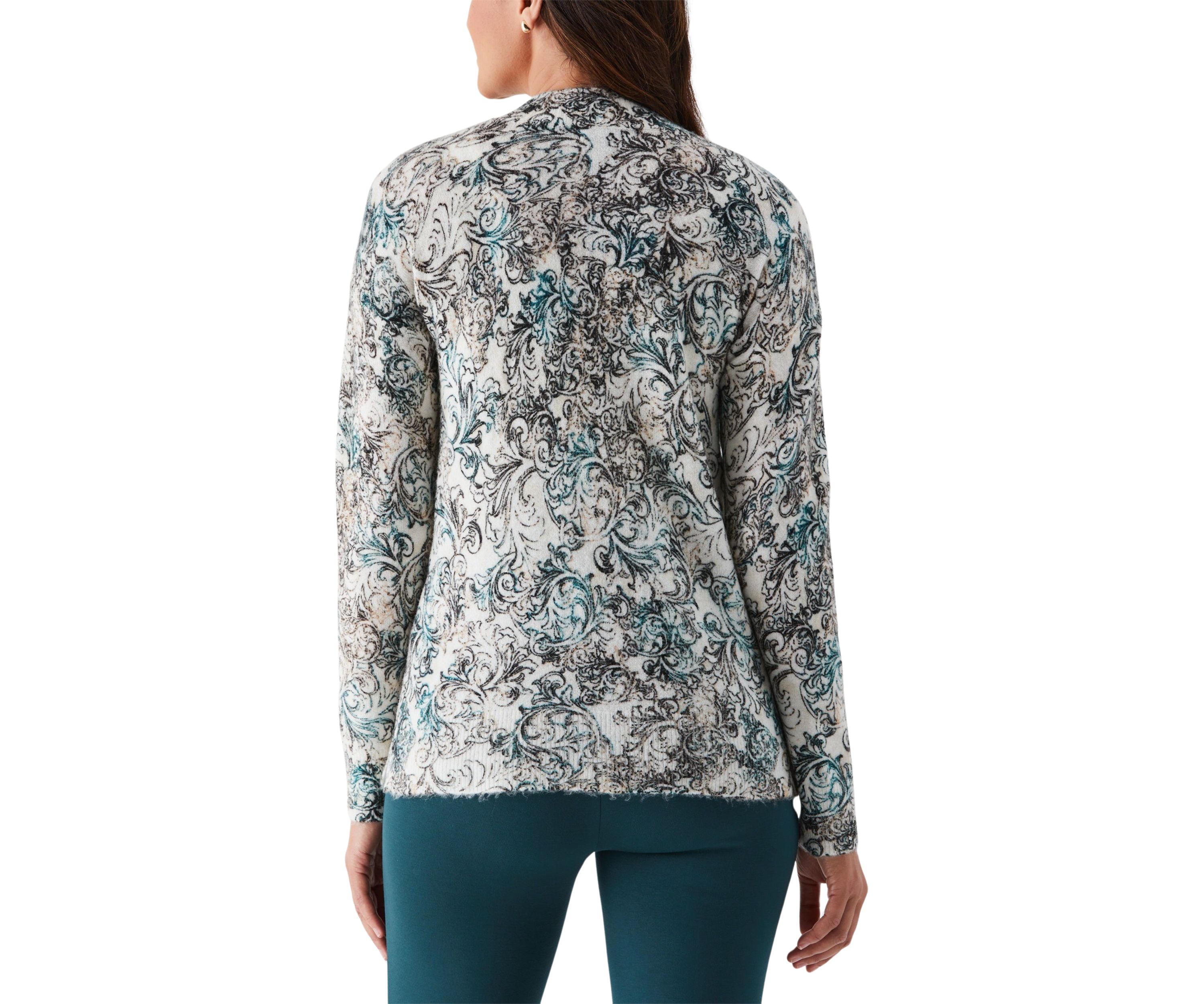 Acanthus Scrolls Print Mock-Neck Long Sleeve Pullover Sweater
