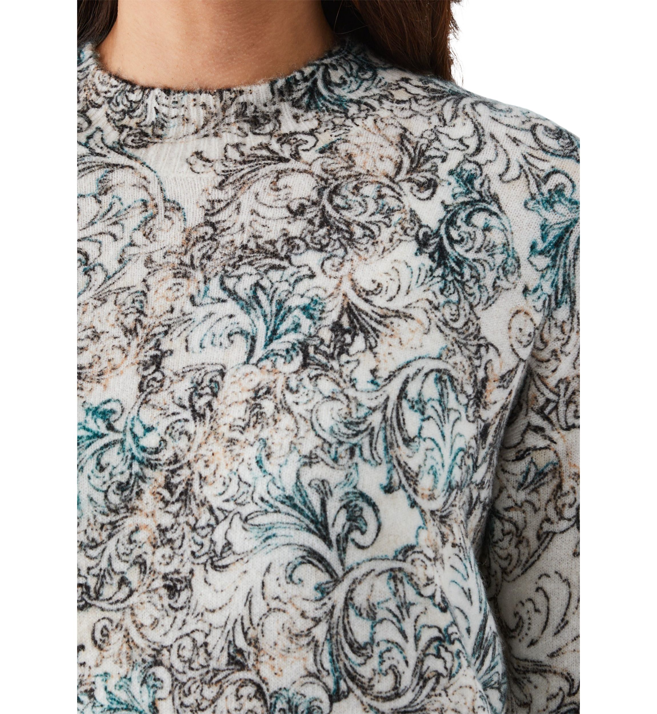 Acanthus Scrolls Print Mock-Neck Long Sleeve Pullover Sweater