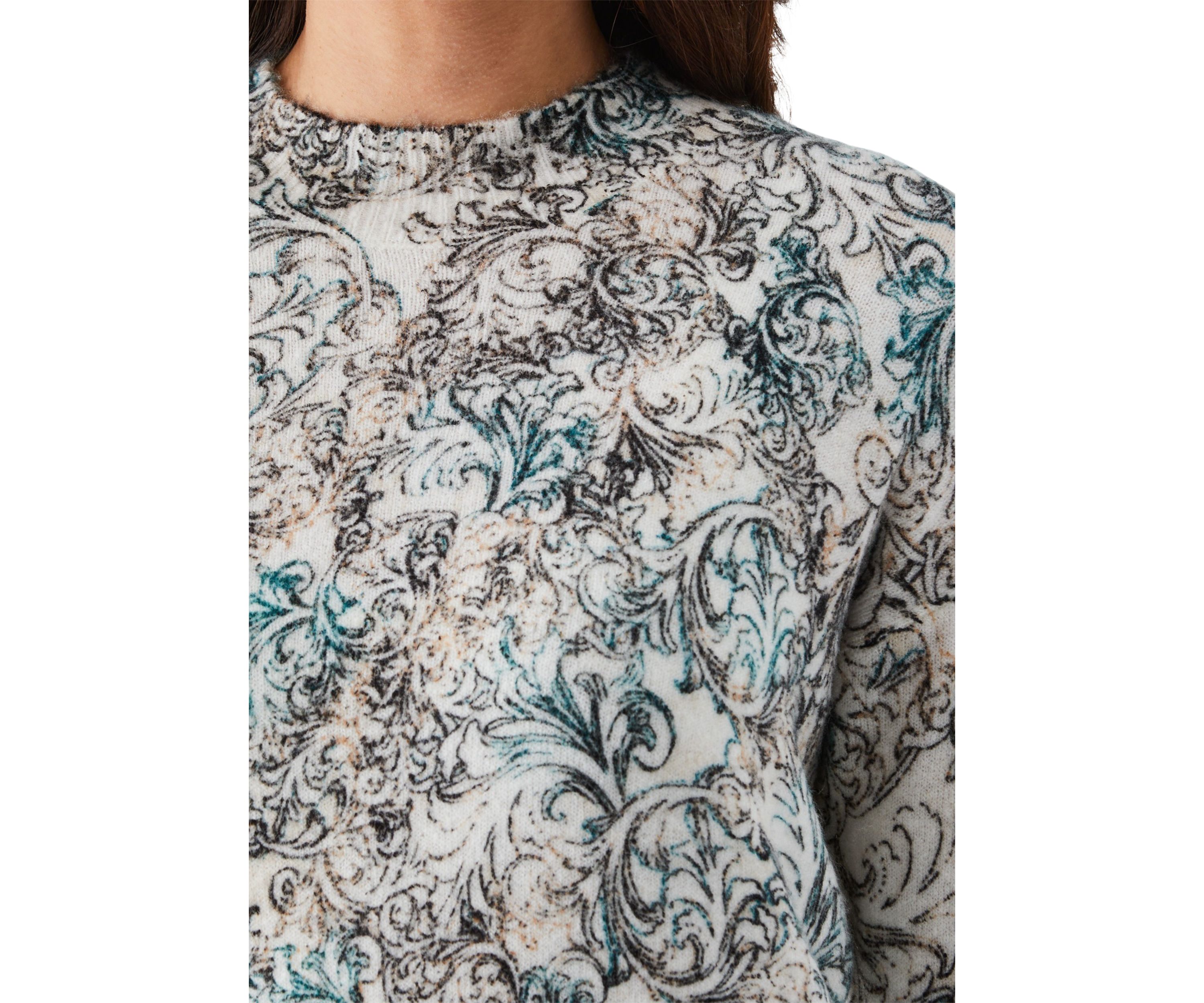 Acanthus Scrolls Print Mock-Neck Long Sleeve Pullover Sweater