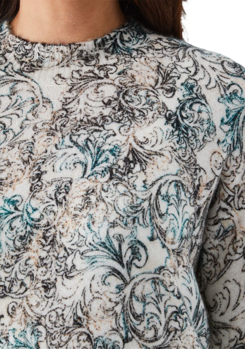 Acanthus Scrolls Print Mock-Neck Long Sleeve Pullover Sweater