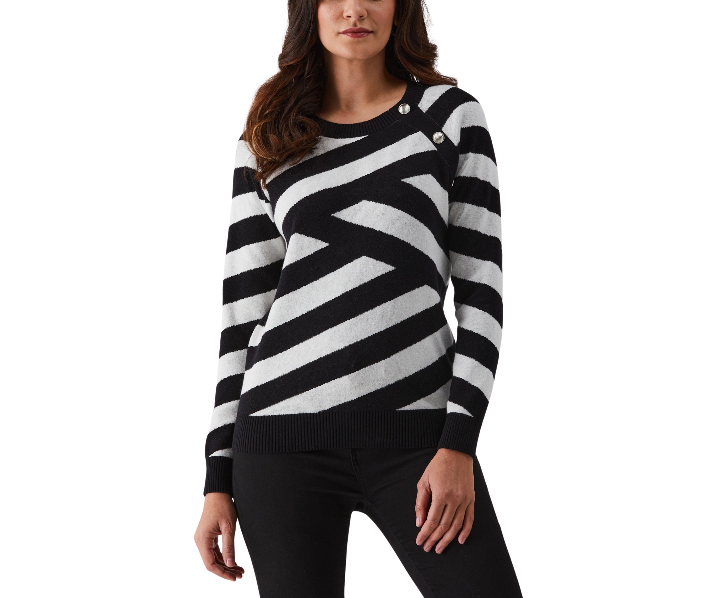 Patterned Button Trim Long Sleeve Sweater