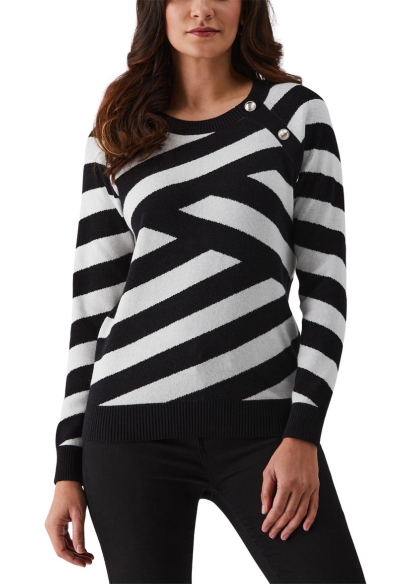 Patterned Button Trim Long Sleeve Sweater
