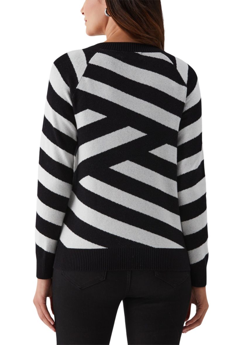 Patterned Button Trim Long Sleeve Sweater