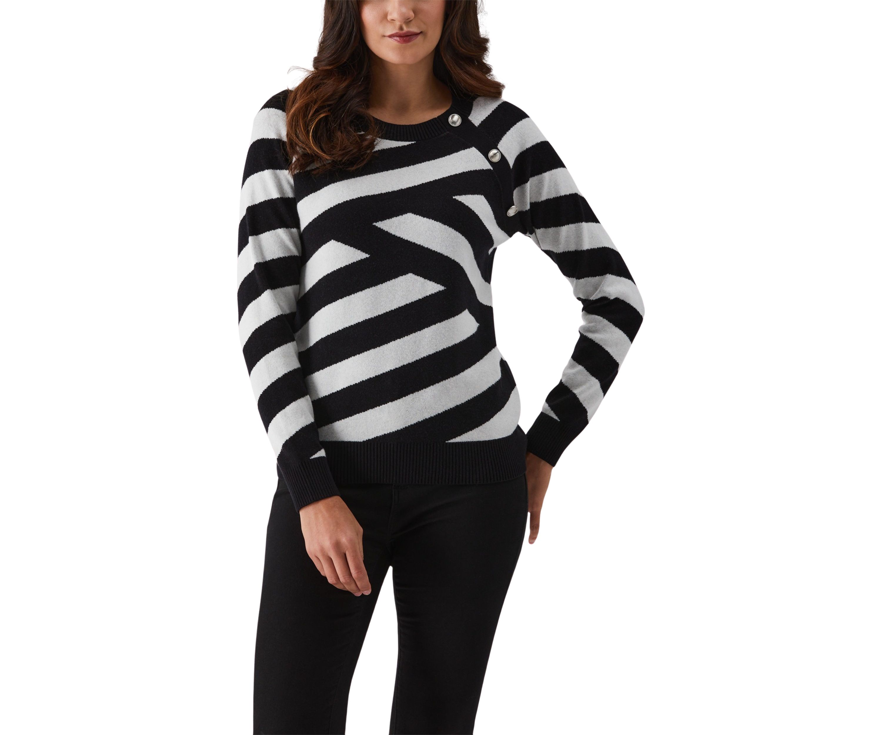 Patterned Button Trim Long Sleeve Sweater