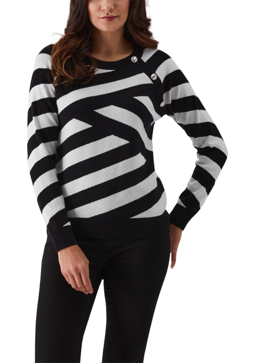 Patterned Button Trim Long Sleeve Sweater