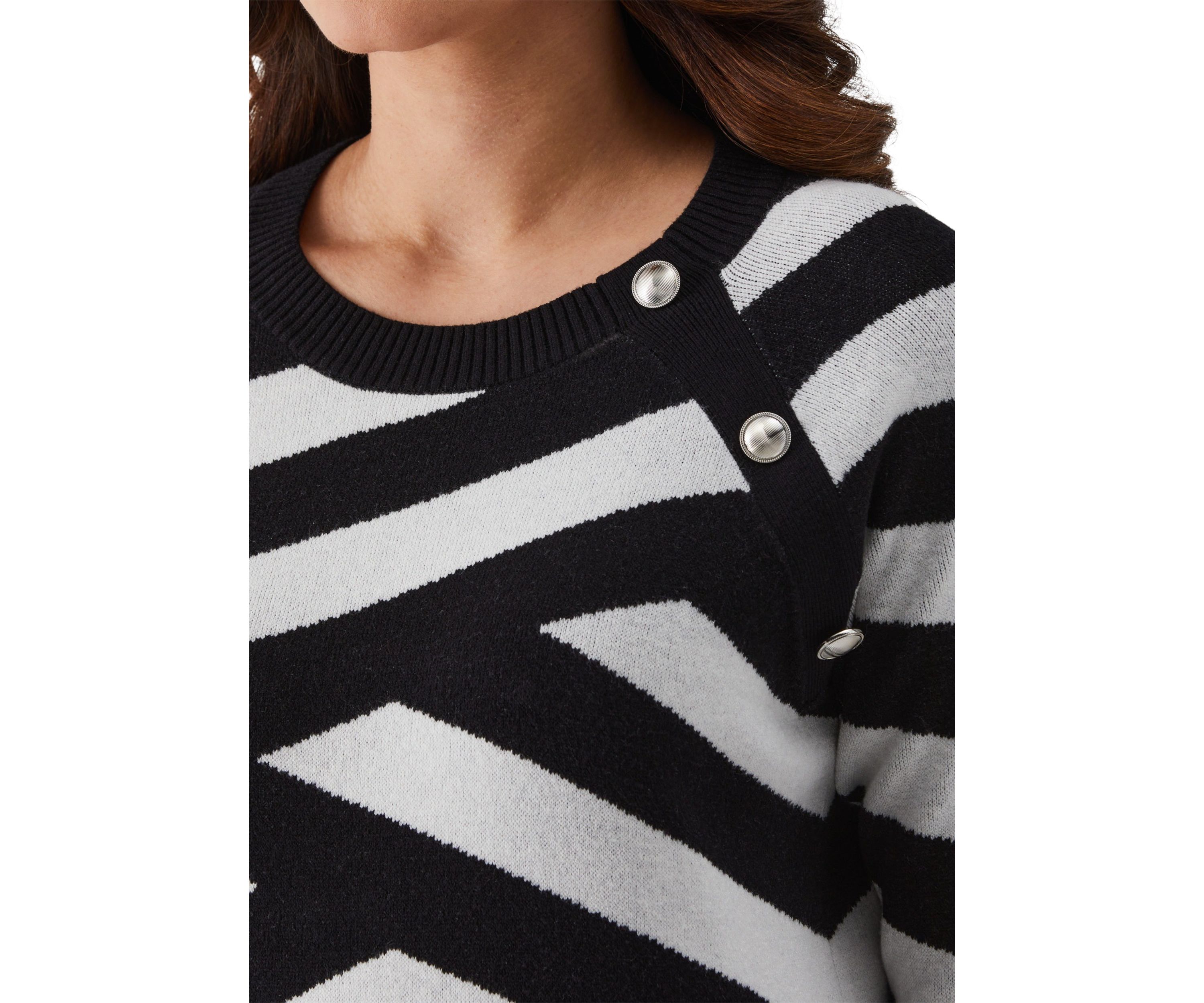 Patterned Button Trim Long Sleeve Sweater