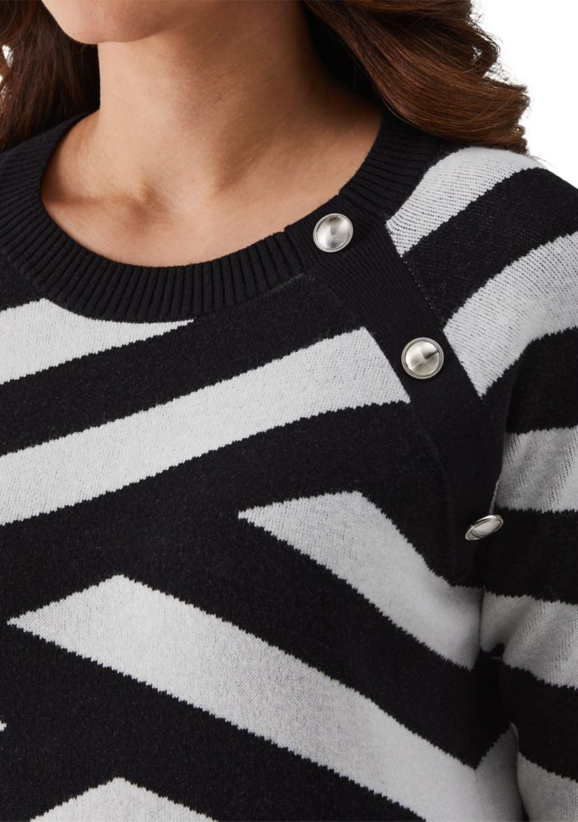 Patterned Button Trim Long Sleeve Sweater