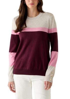 Rafaella Women's Color Block Button Sleeve Sweater, XL
