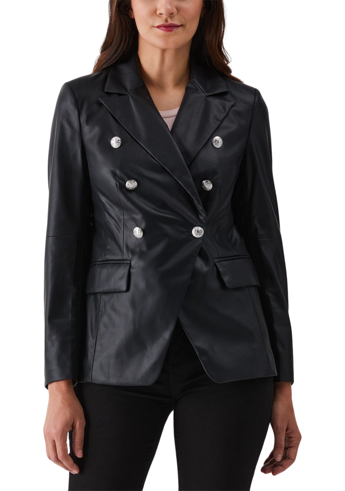 Vegan Leather Double Breasted Blazer