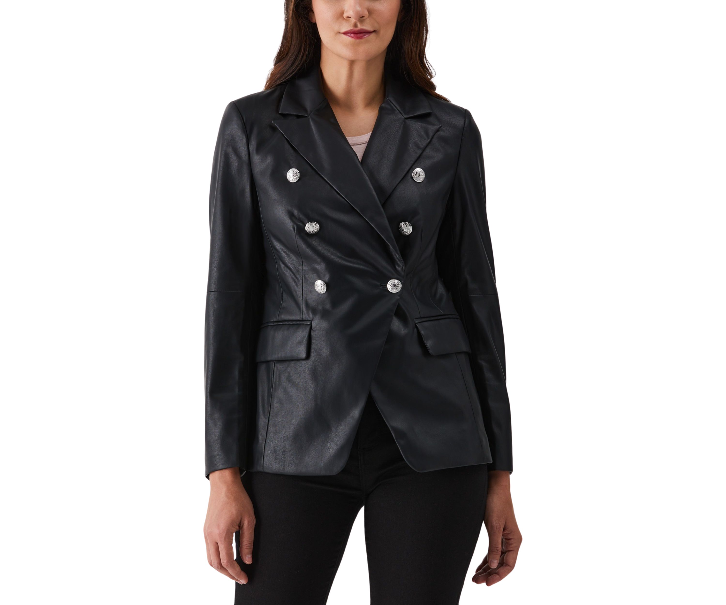 Vegan Leather Double Breasted Blazer
