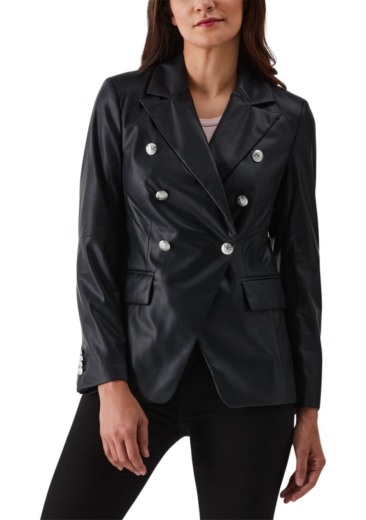 Vegan Leather Double Breasted Blazer