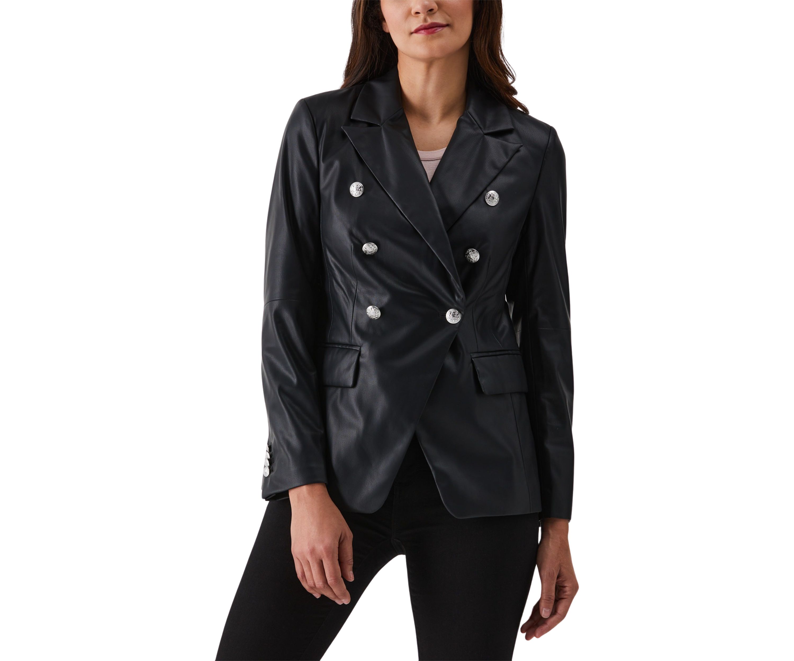 Vegan Leather Double Breasted Blazer