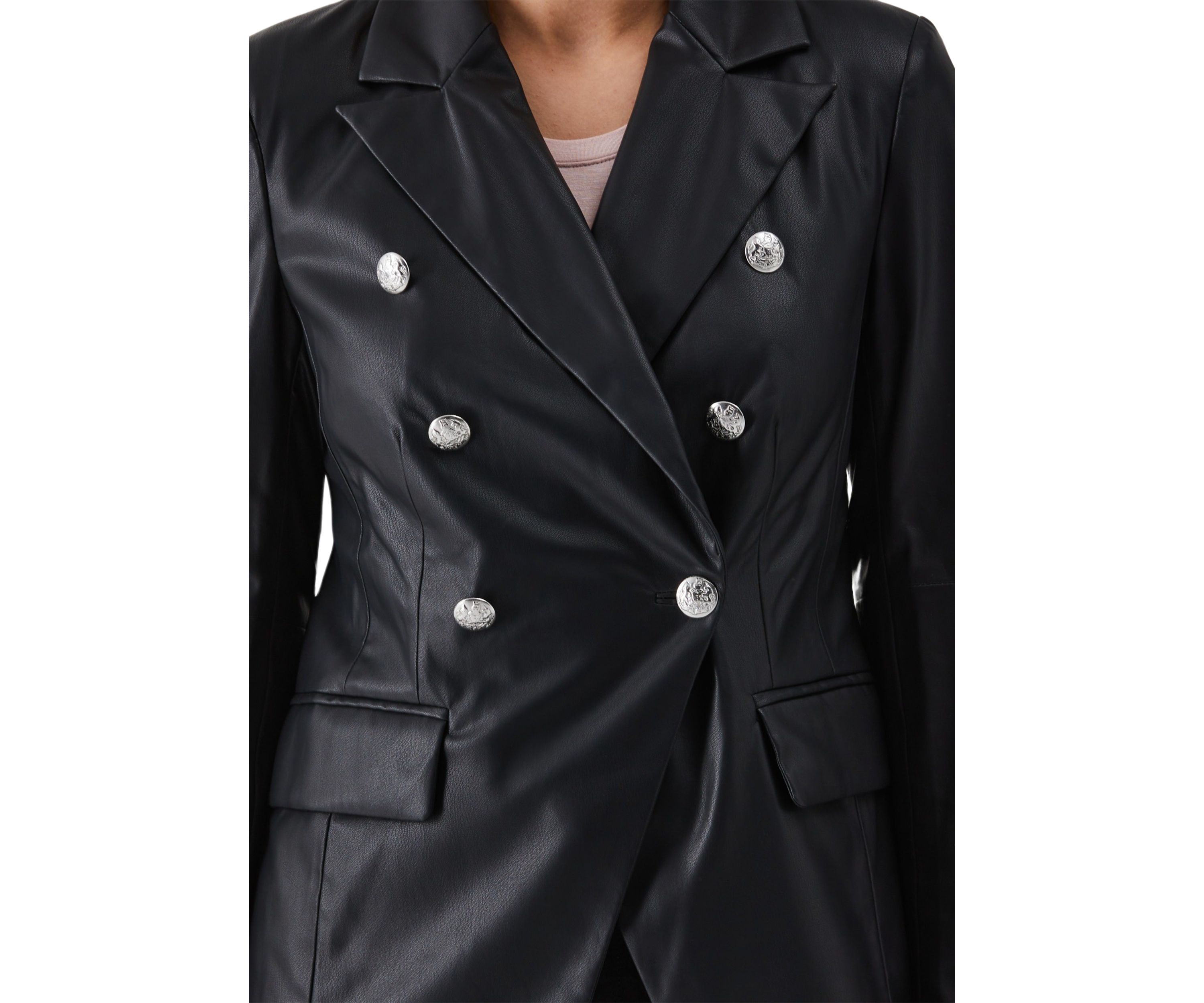 Vegan Leather Double Breasted Blazer