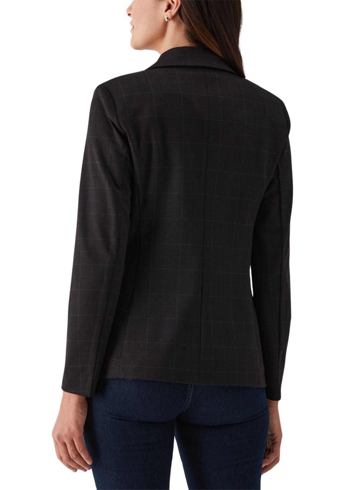 Double Breasted Windowpane Print Blazer