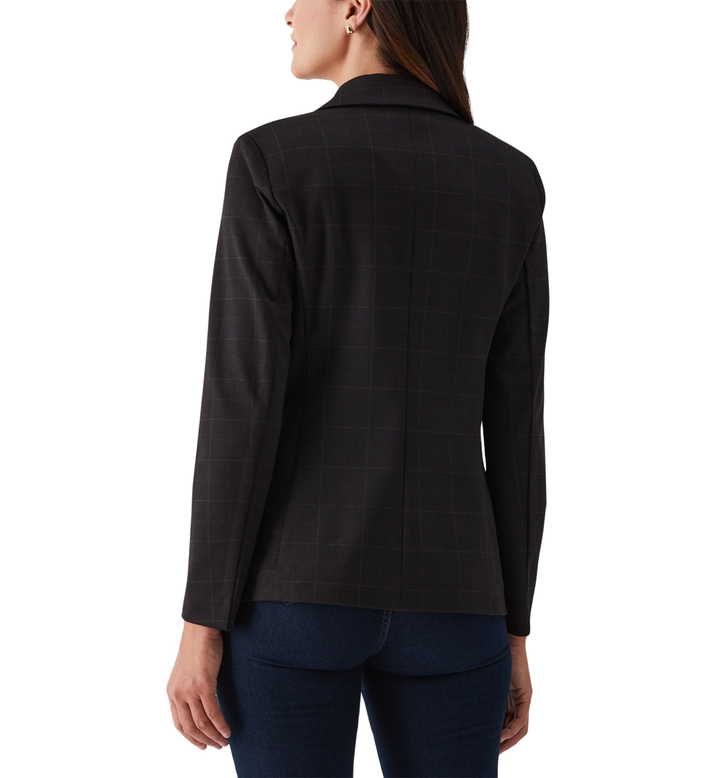 Double Breasted Windowpane Print Blazer