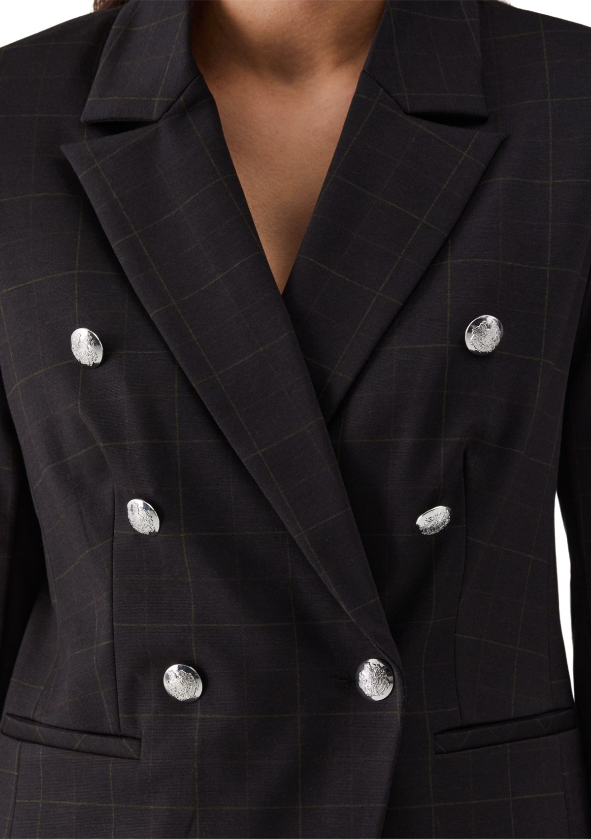 Double Breasted Windowpane Print Blazer