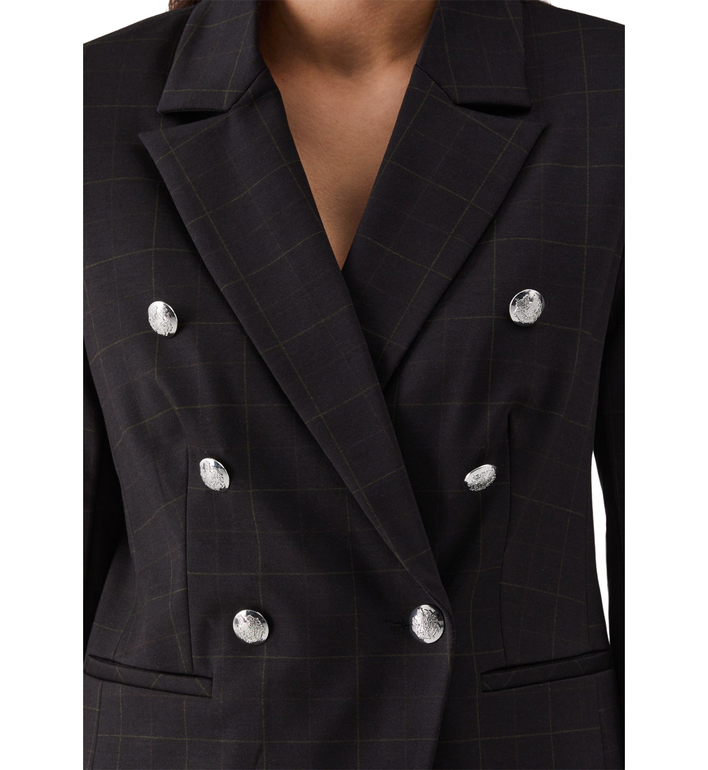 Double Breasted Windowpane Print Blazer