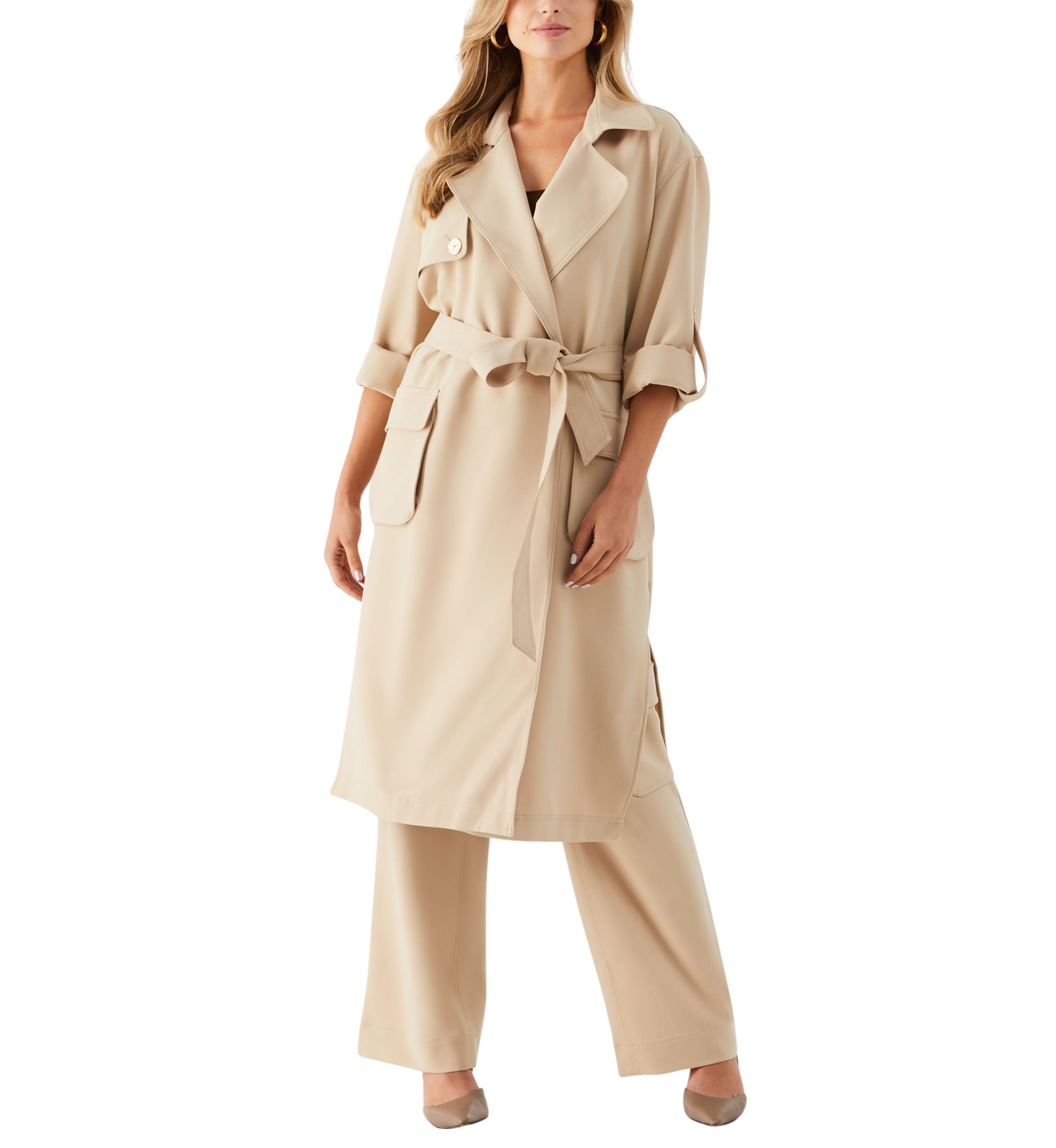 Womens Tie Waist Trench Coat 