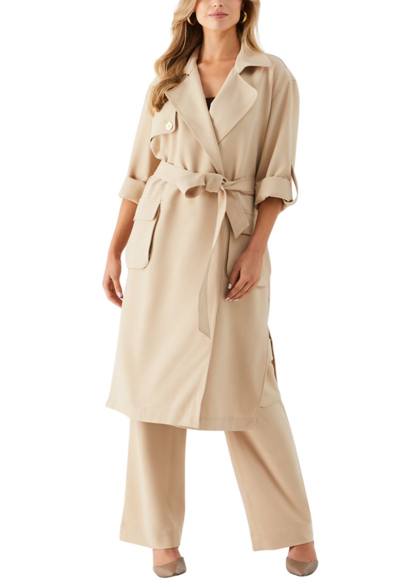 Womens Tie Waist Trench Coat 