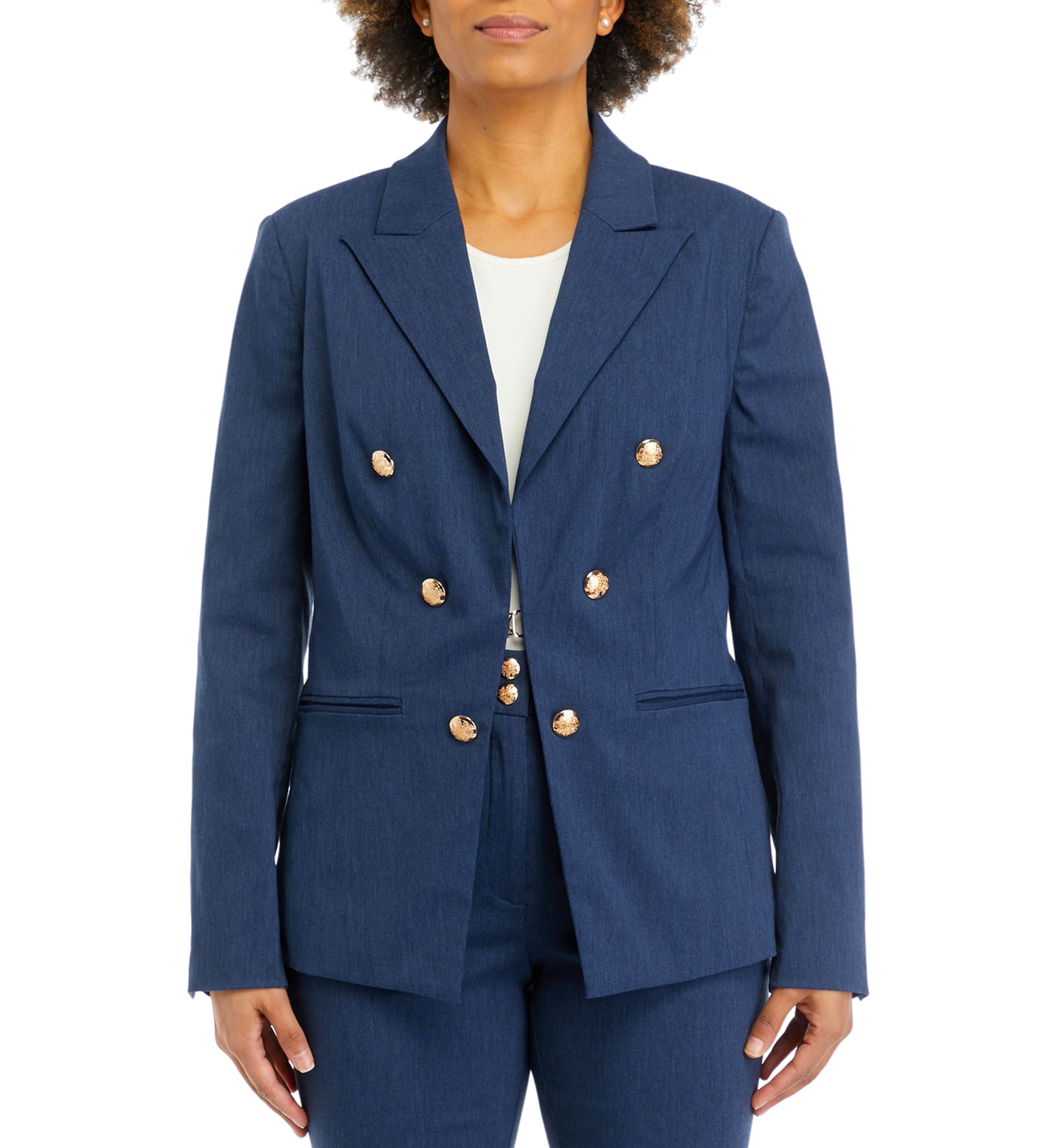 Womens Indigo Button Detail Blazer Jacket