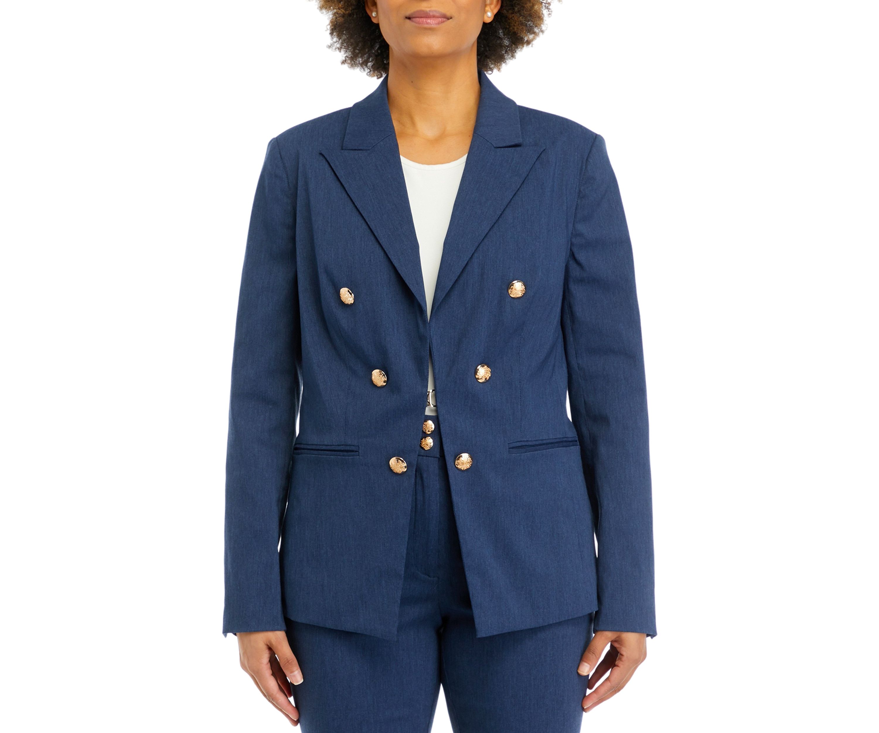 Womens Indigo Button Detail Blazer Jacket