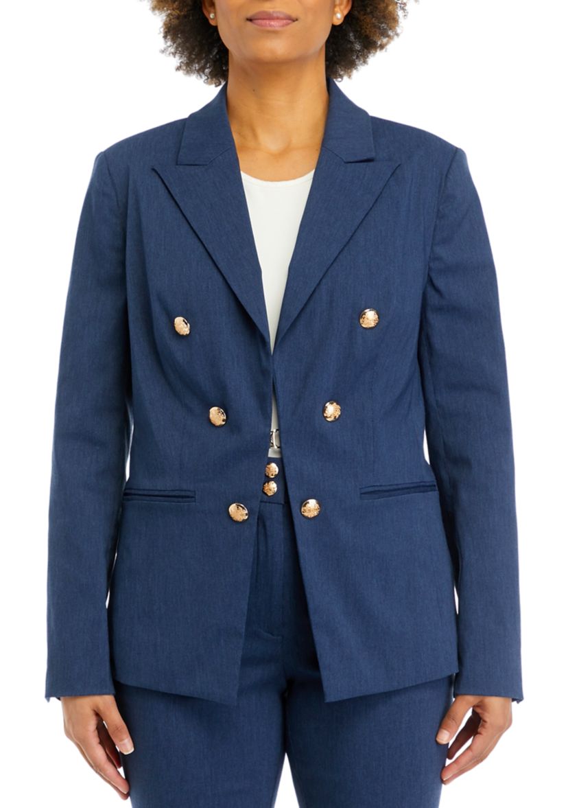 Womens Indigo Button Detail Blazer Jacket