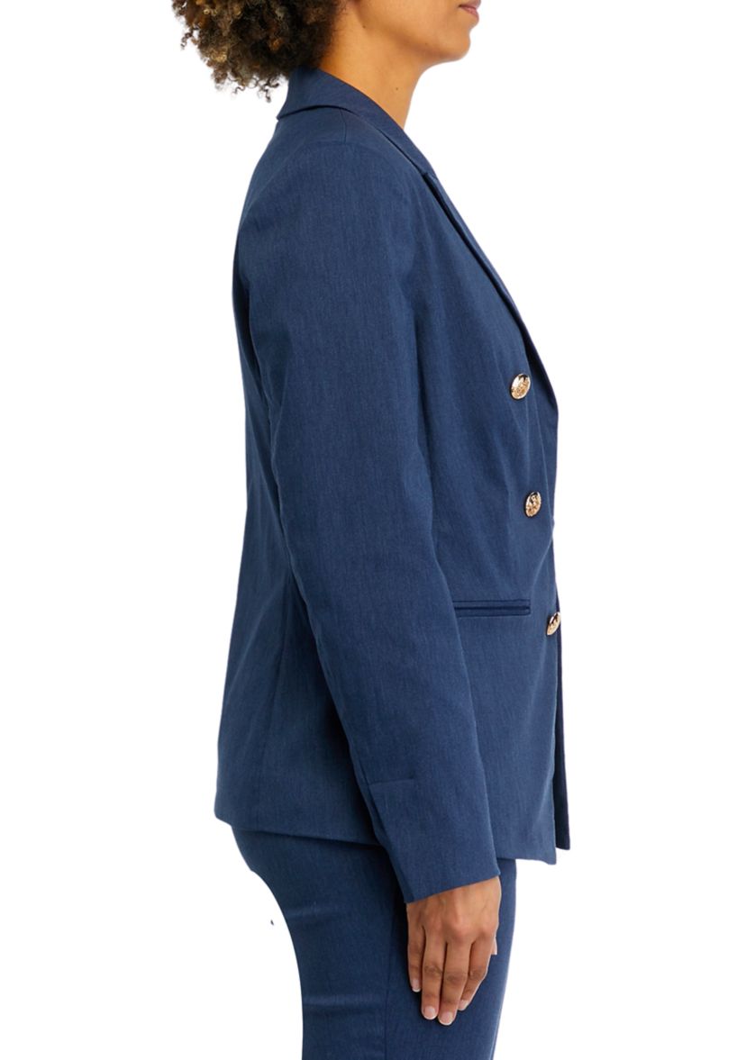 Womens Indigo Button Detail Blazer Jacket