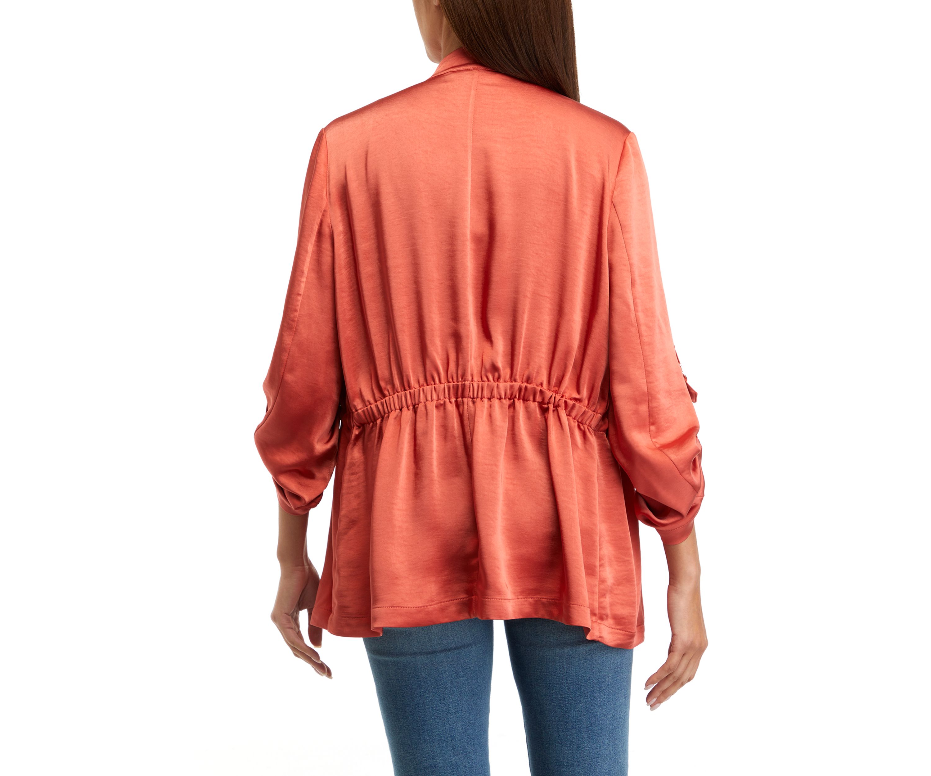 Womens Drawcord Waist Shine Roll Sleeve Jacket