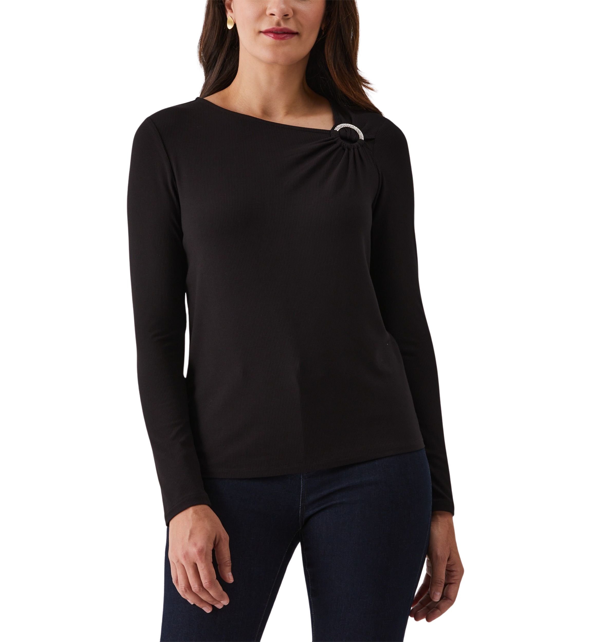 Asymmetric Neck Long Sleeve Top